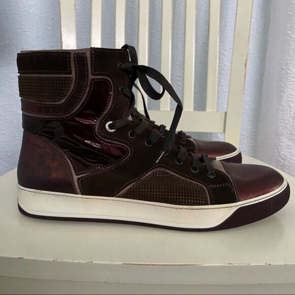 Lanvin High Top Leather Trainers Sneakers Sz 11 - Picture 5 of 13